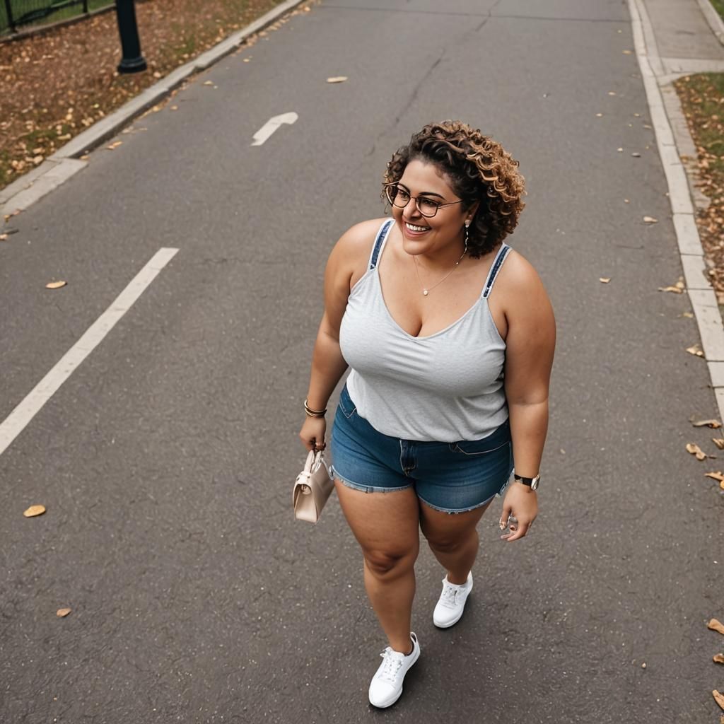 Curvy Woman Walking in Park on Sunny Day