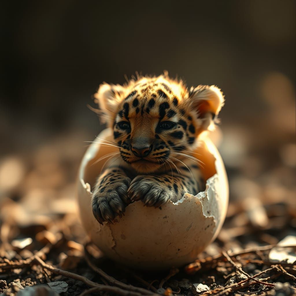 Newborn Leopard Emerges from Eggshell