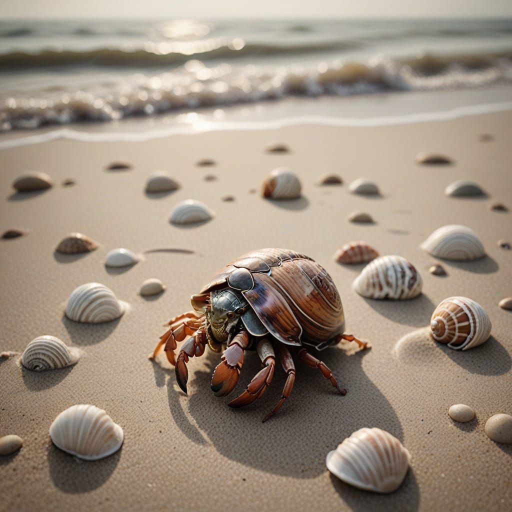 Serene Hermit Crab in Monochromatic Zen Painting