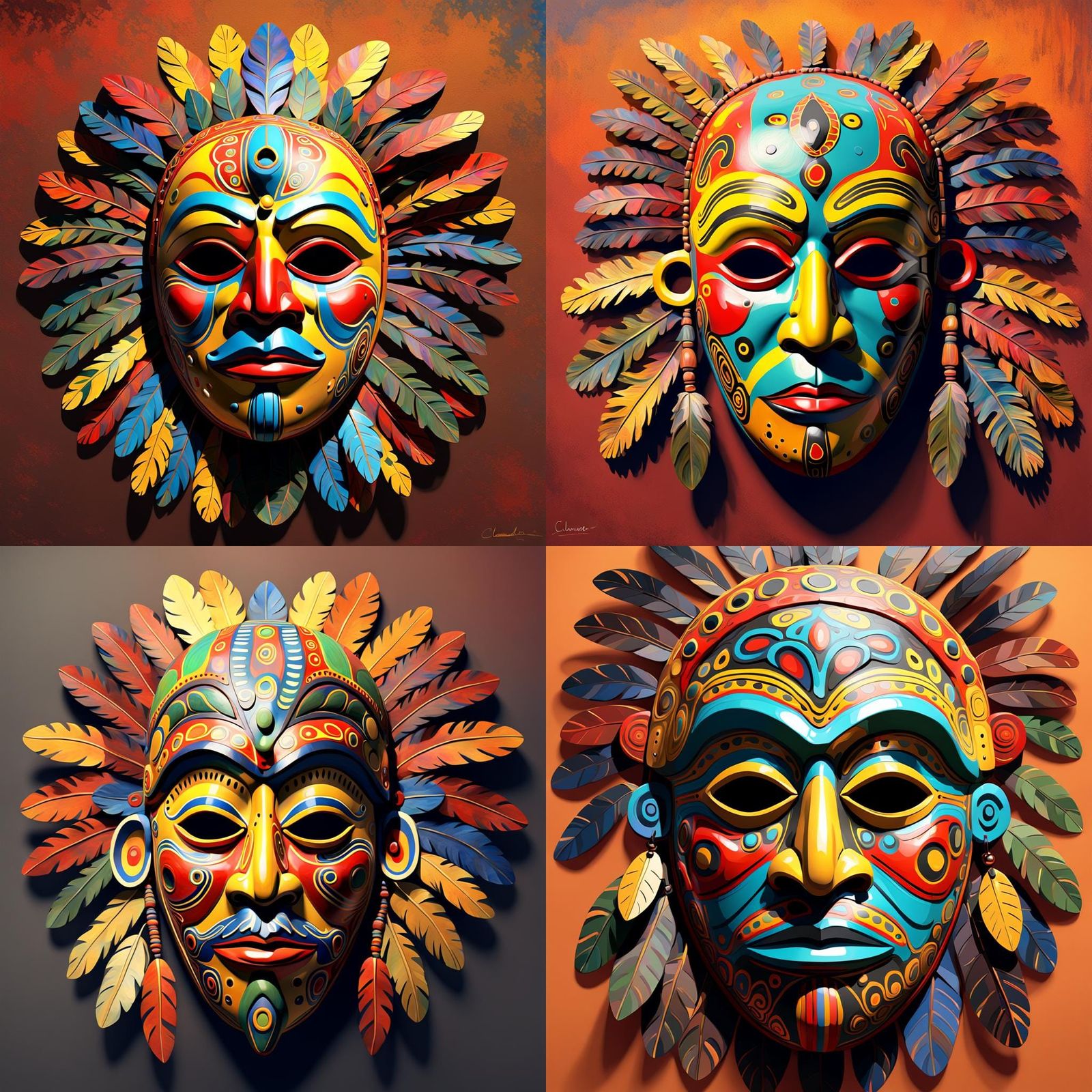 Aboriginal Mask in Warm Impressionist Style