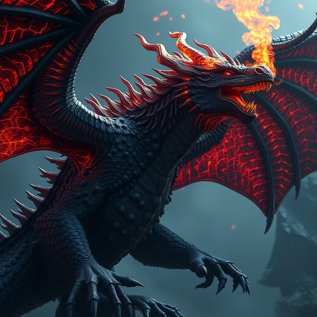 Fantasy Dragon Unleashes Fiery Fury in High-Fantasy Art