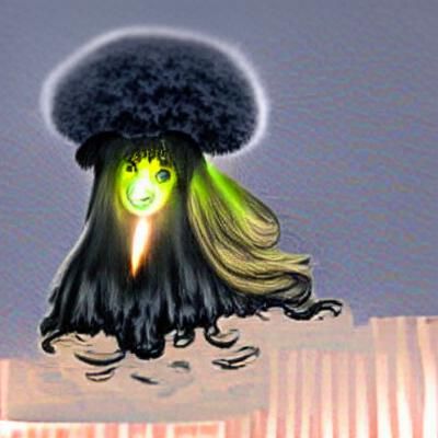 Nuclear Witch with Mushroom Cloud Hair, Digital Art