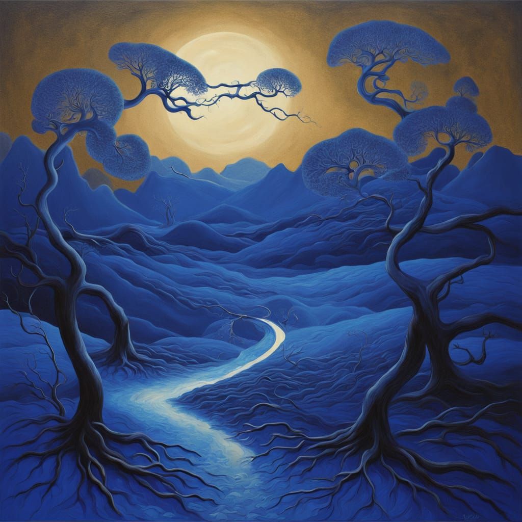 Surreal Dreamscape with Ethereal Moon and Ornate Door