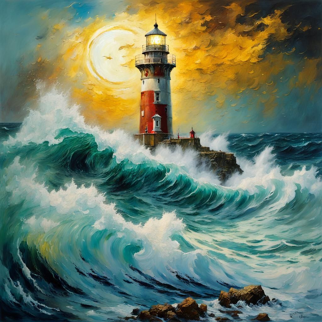Encaustic Lighthouse in Stormy Seas: Alcohol Ink Art
