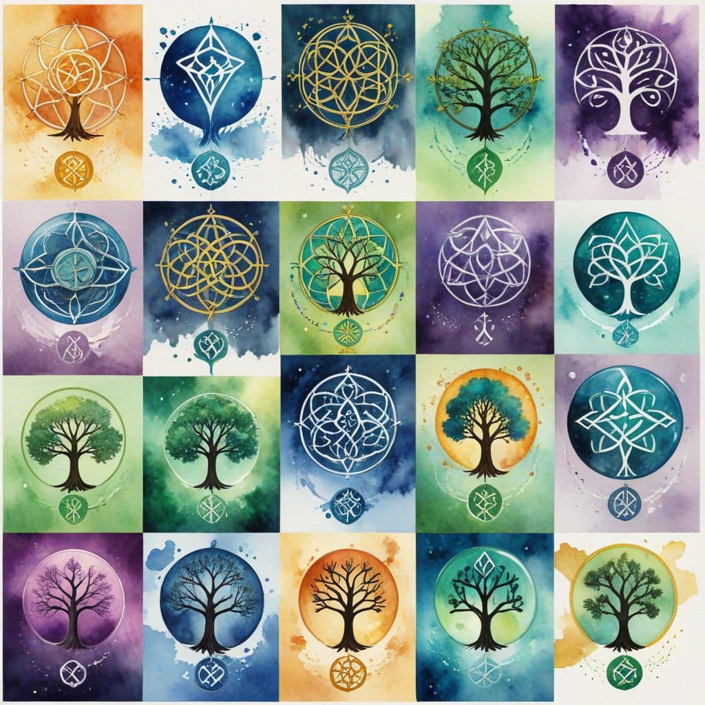 Vibrant Celtic Symbolism in Whimsical Watercolor Style
