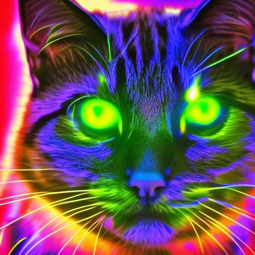 Vibrant Neon Cat Illustration
