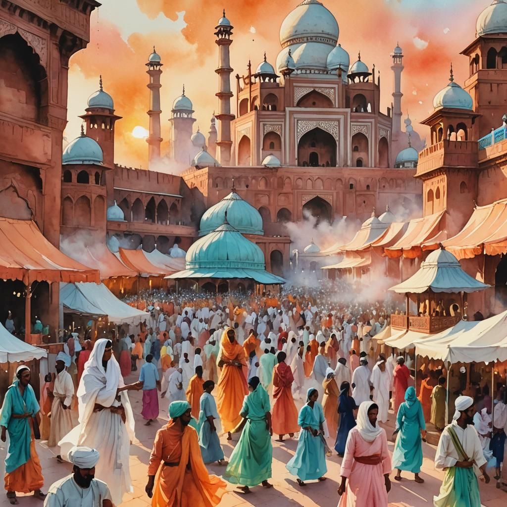 Indian Marketplace with Taj Mahal