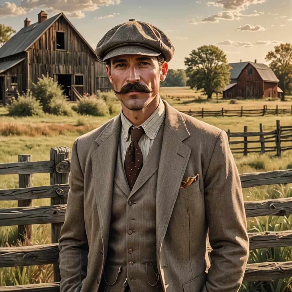 Vintage Portrait of Man in Prairie Landscape