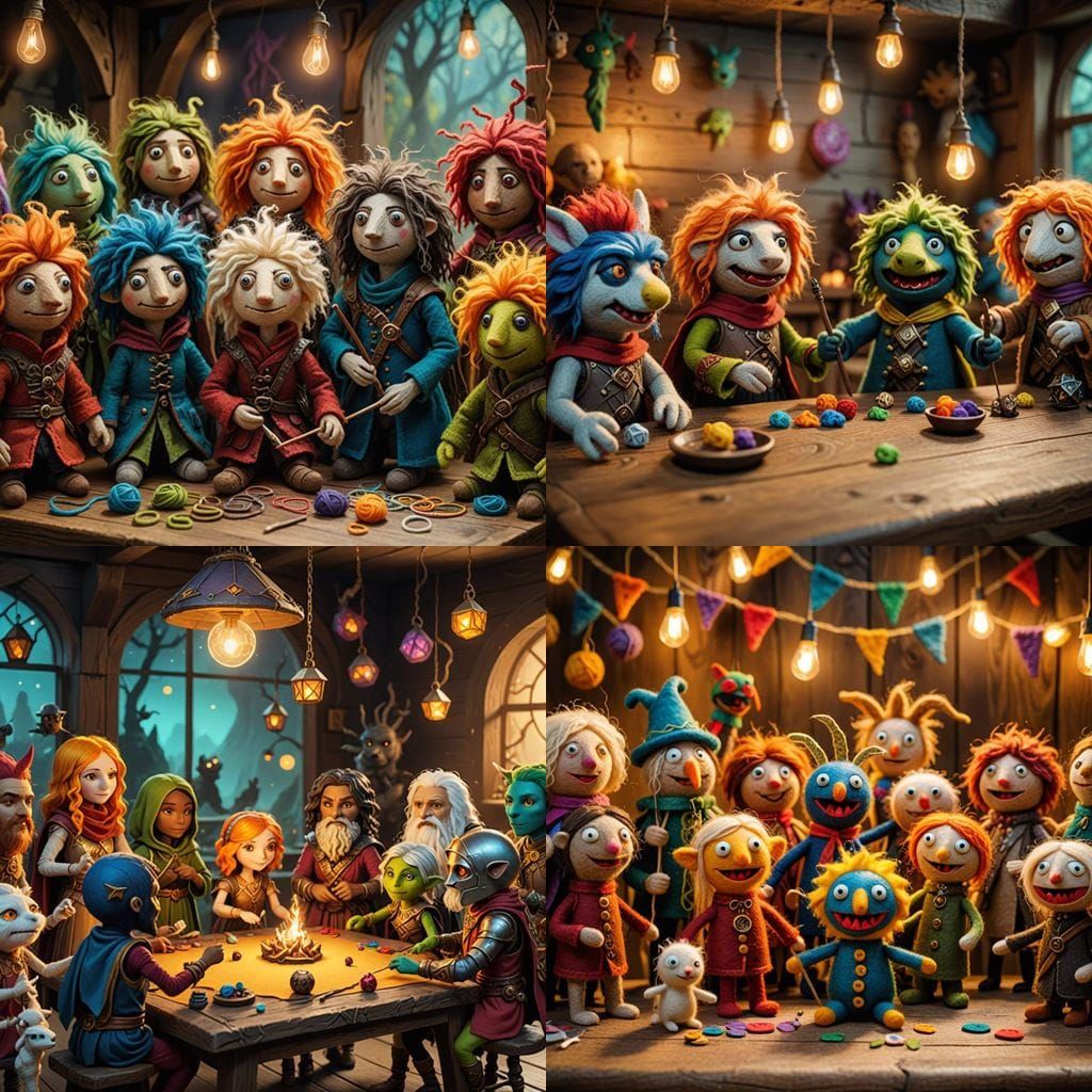 Felted Puppets Playing Dungeons and Dragons