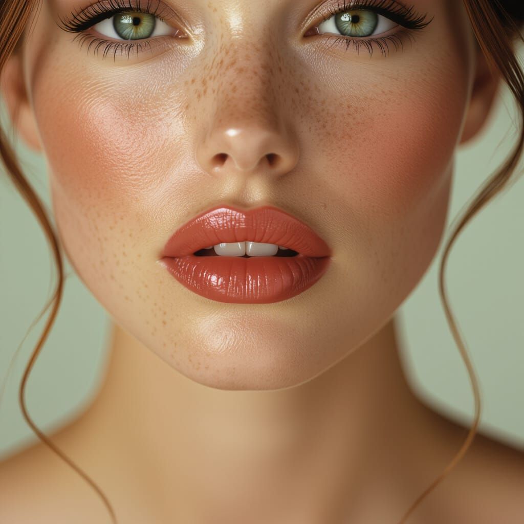 Hyperrealistic Close-Up of Woman's Lips and Skin