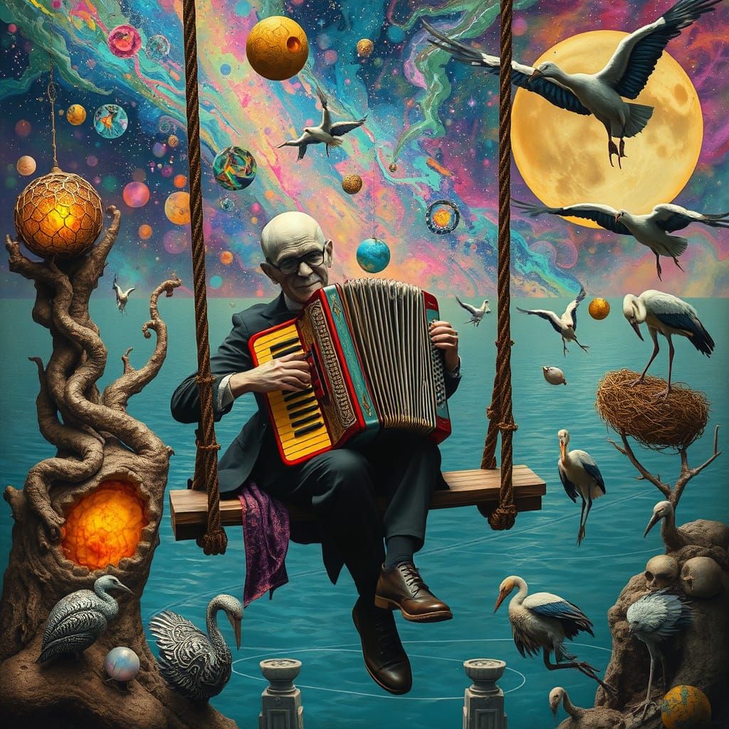 Surreal Galaxy Accordionist in Psychedelic Utopia