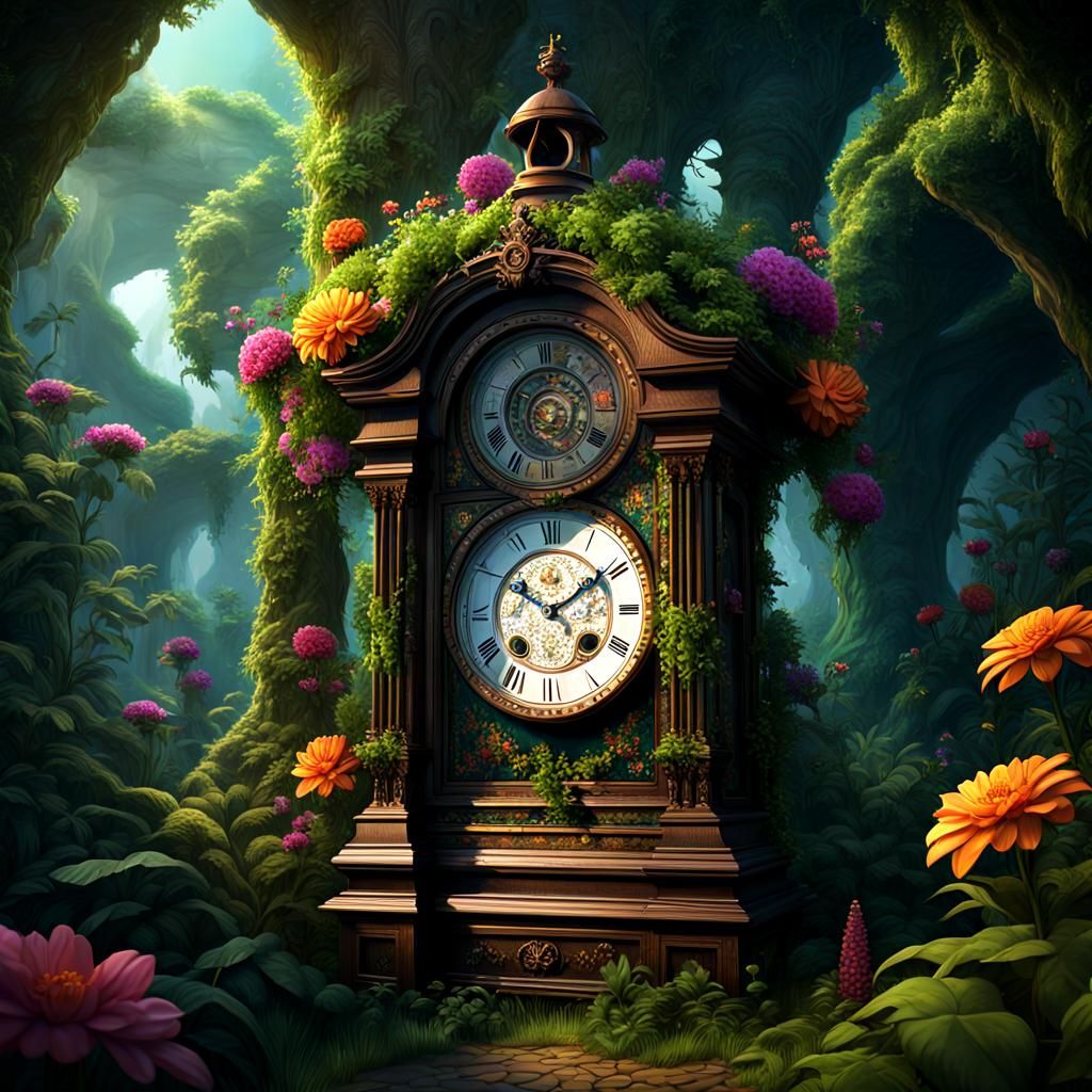 Grandfather Clock in Jungle with Anemones