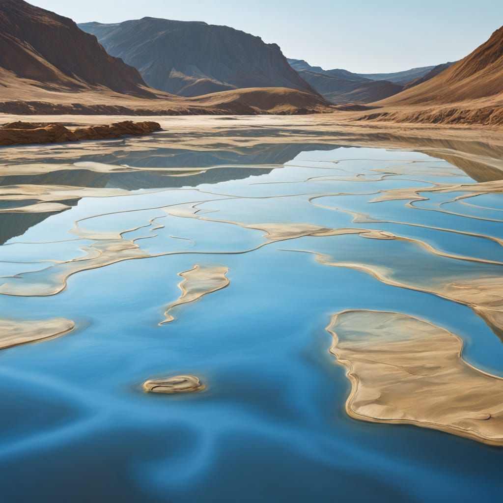 Surreal Valley Reflection in Rippling Lake Oil Painting