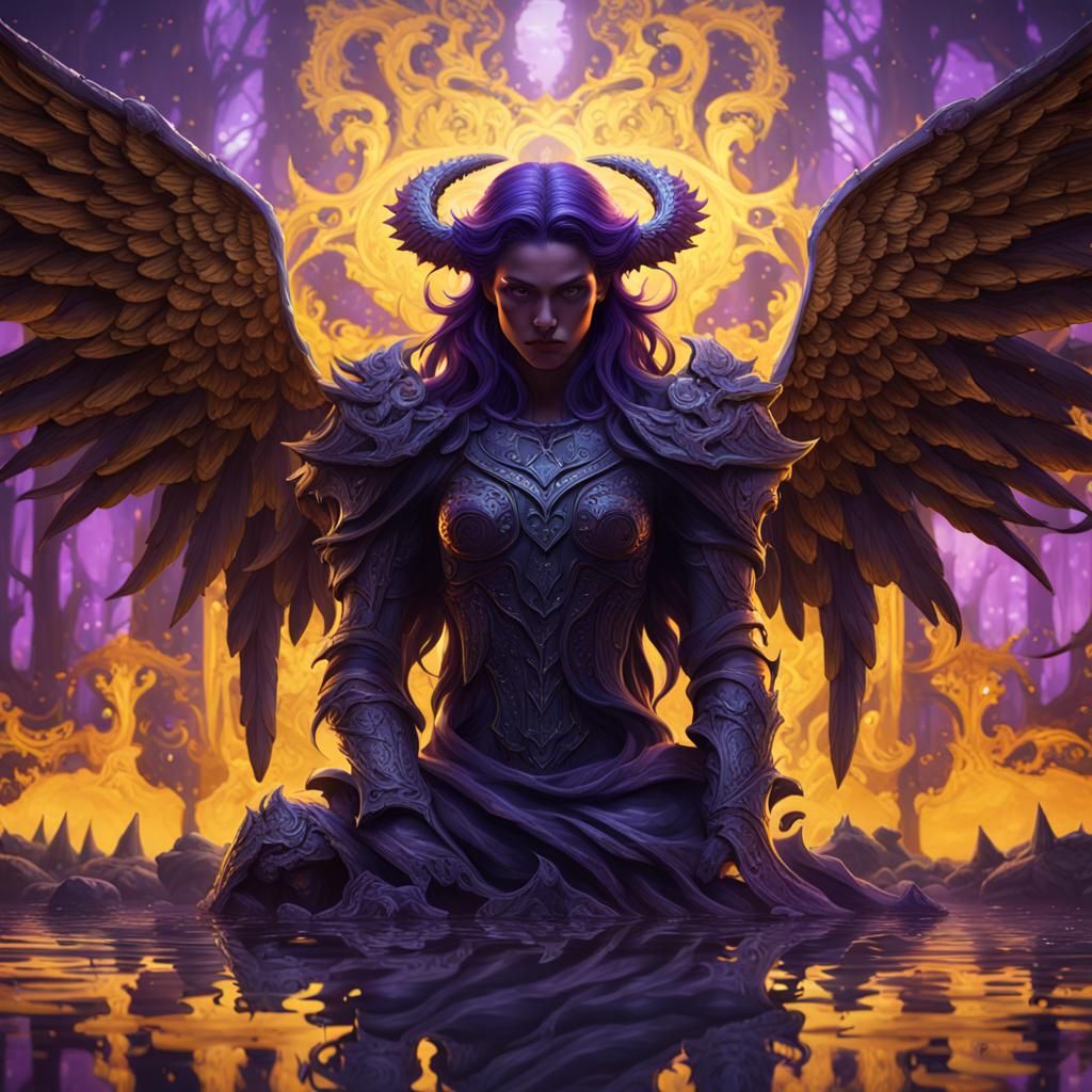 Angel with Demon Reflection in Dark Fantasy Style
