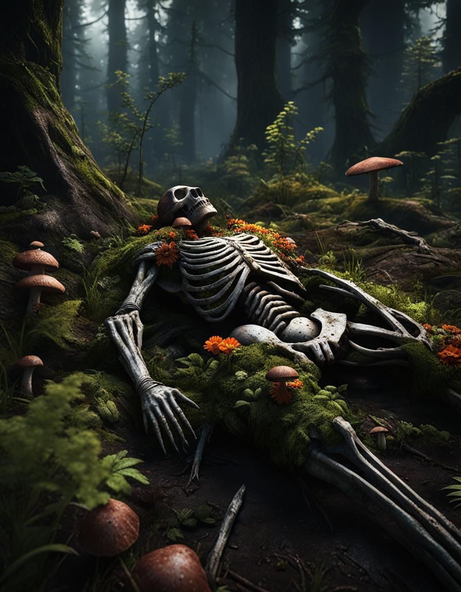 Post-Apocalyptic Corpse in Overgrown Forest