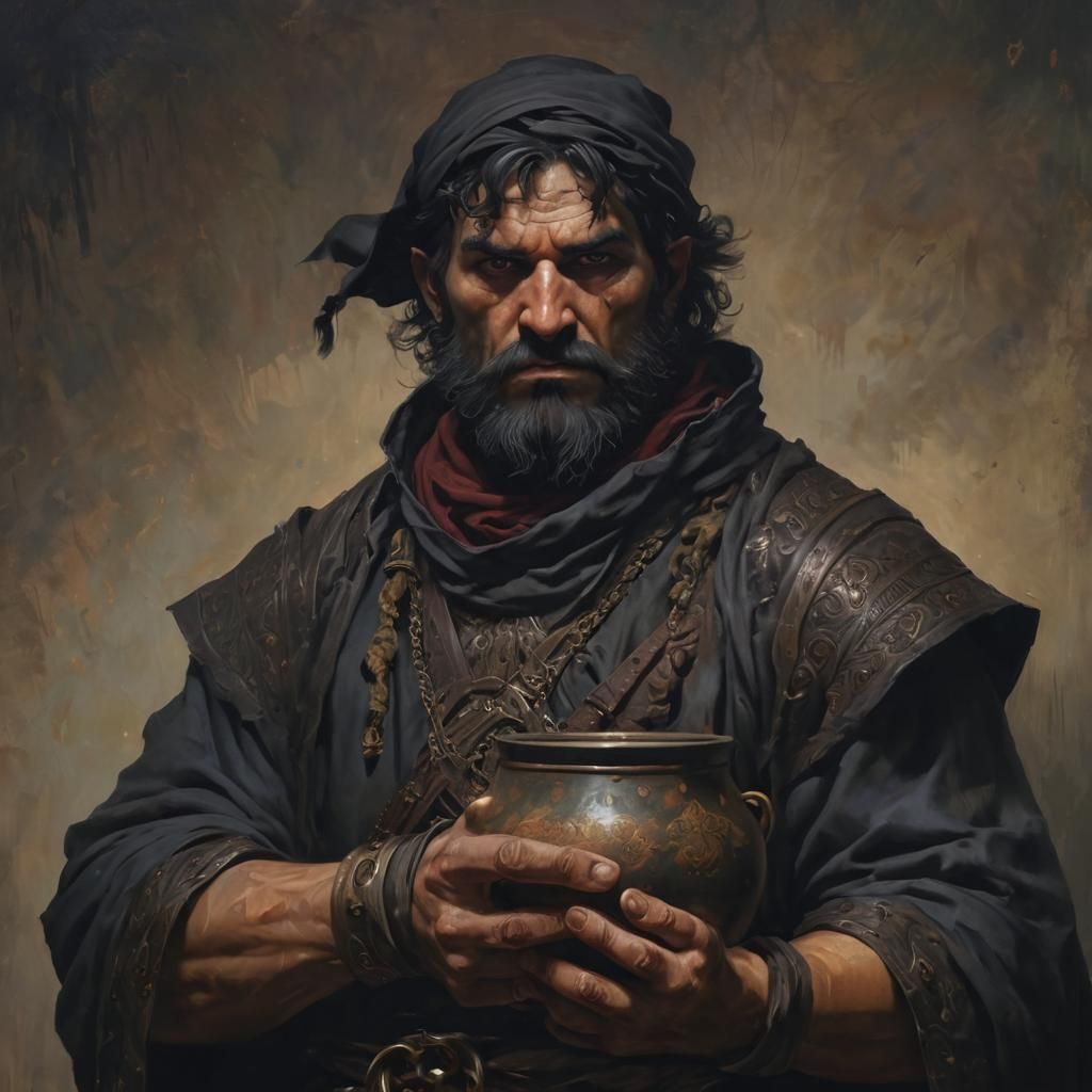 Dark Fantasy Thug in Oil Painting Style