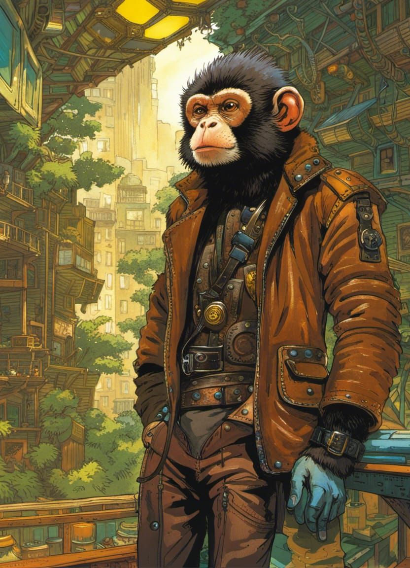 Furry Alien Humanoid in Urban Treehouse Illustration