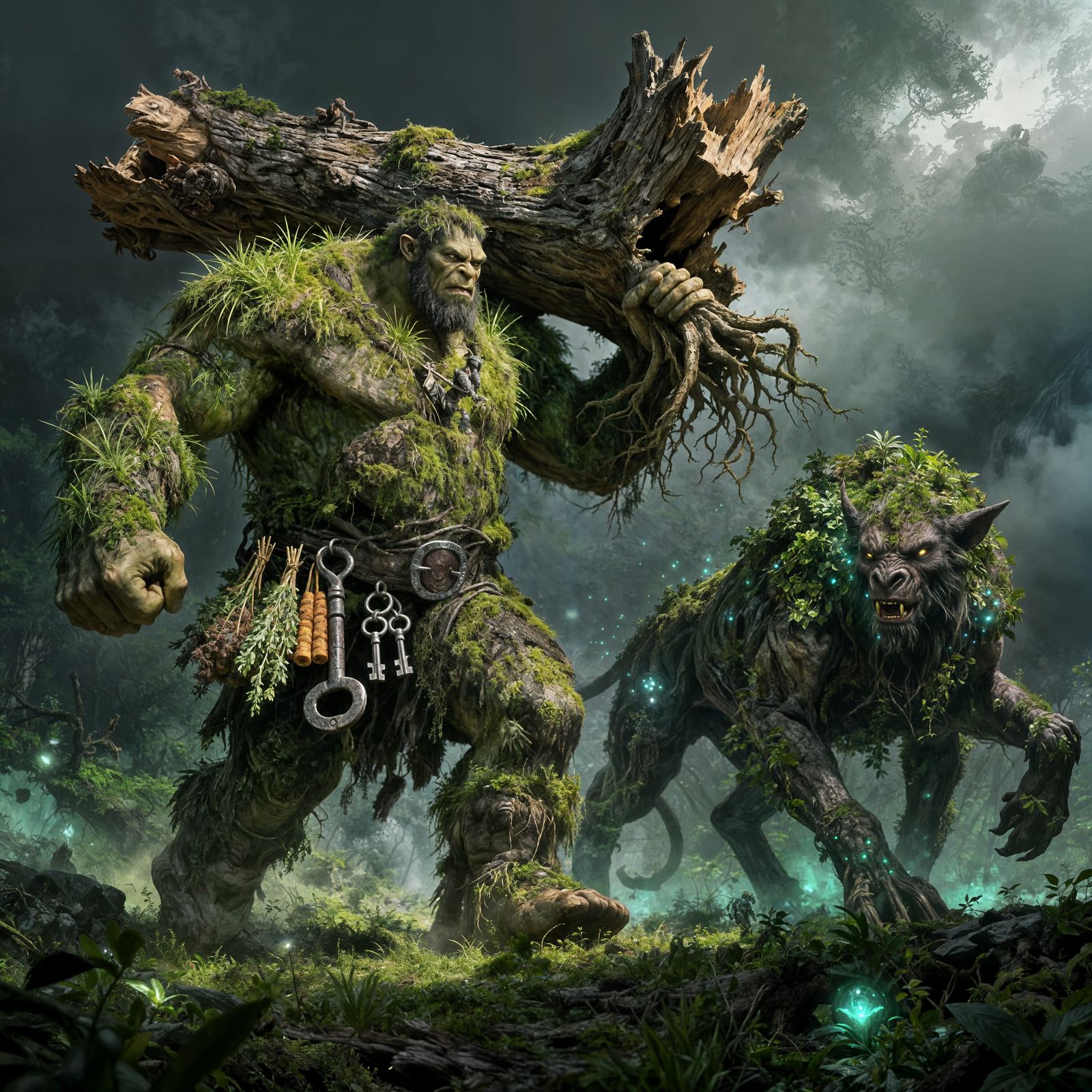 Massive Moss Troll with Tree Club and Feral Mount