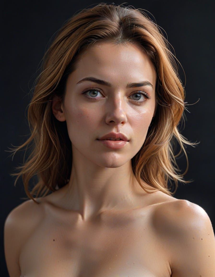 Hyperrealistic Portrait of a Bare-Chested Woman