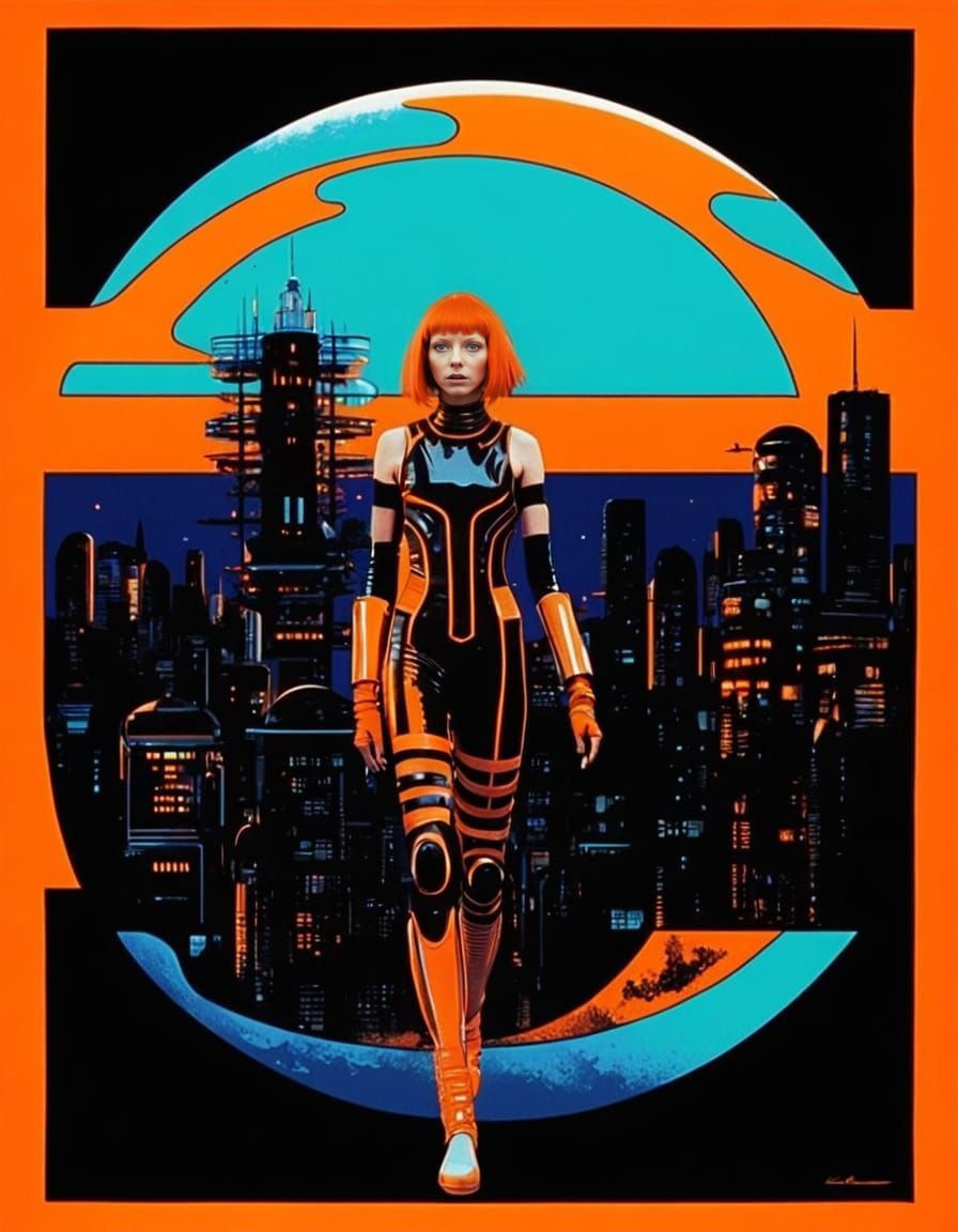 Leeloo in Orange Futurescape Retro-punk Sci-Fi