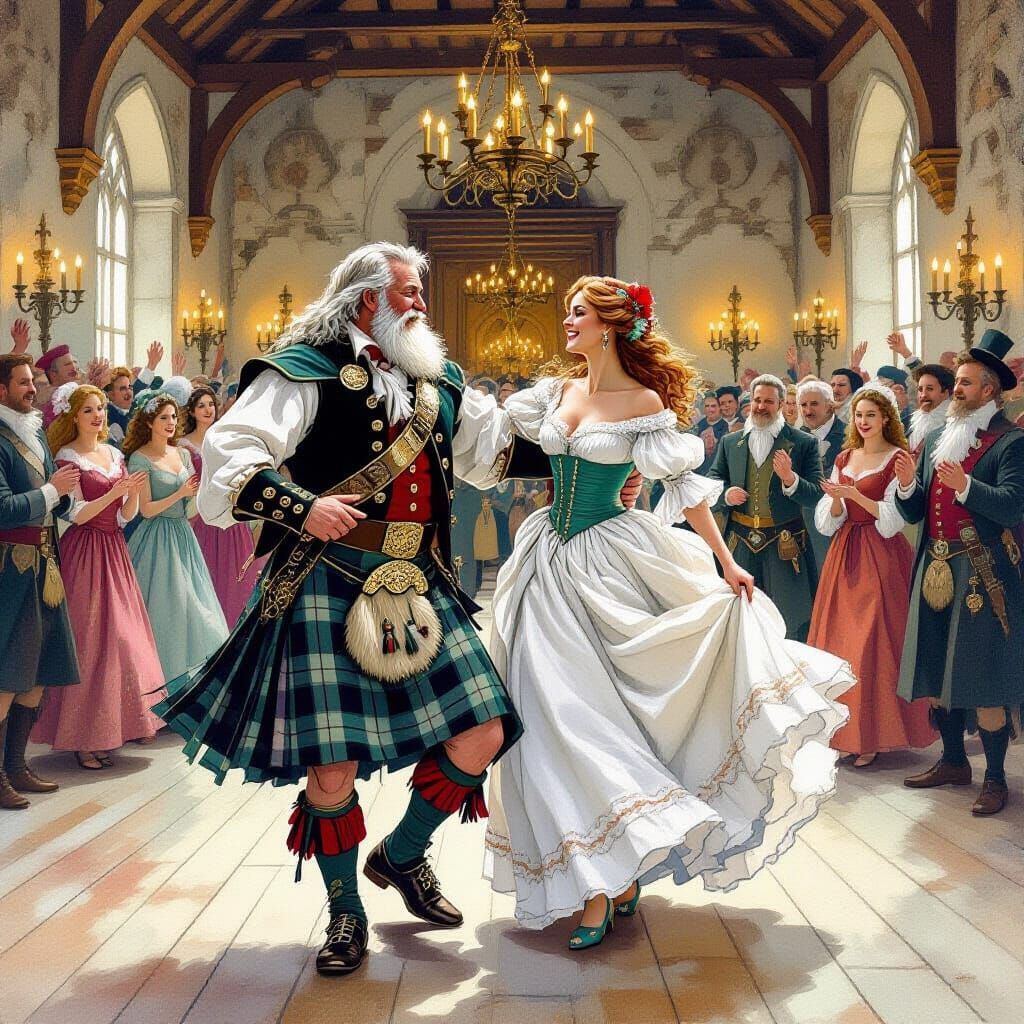 Clan Chief's Dance: Highland Celebration in Arthur Rackham S...