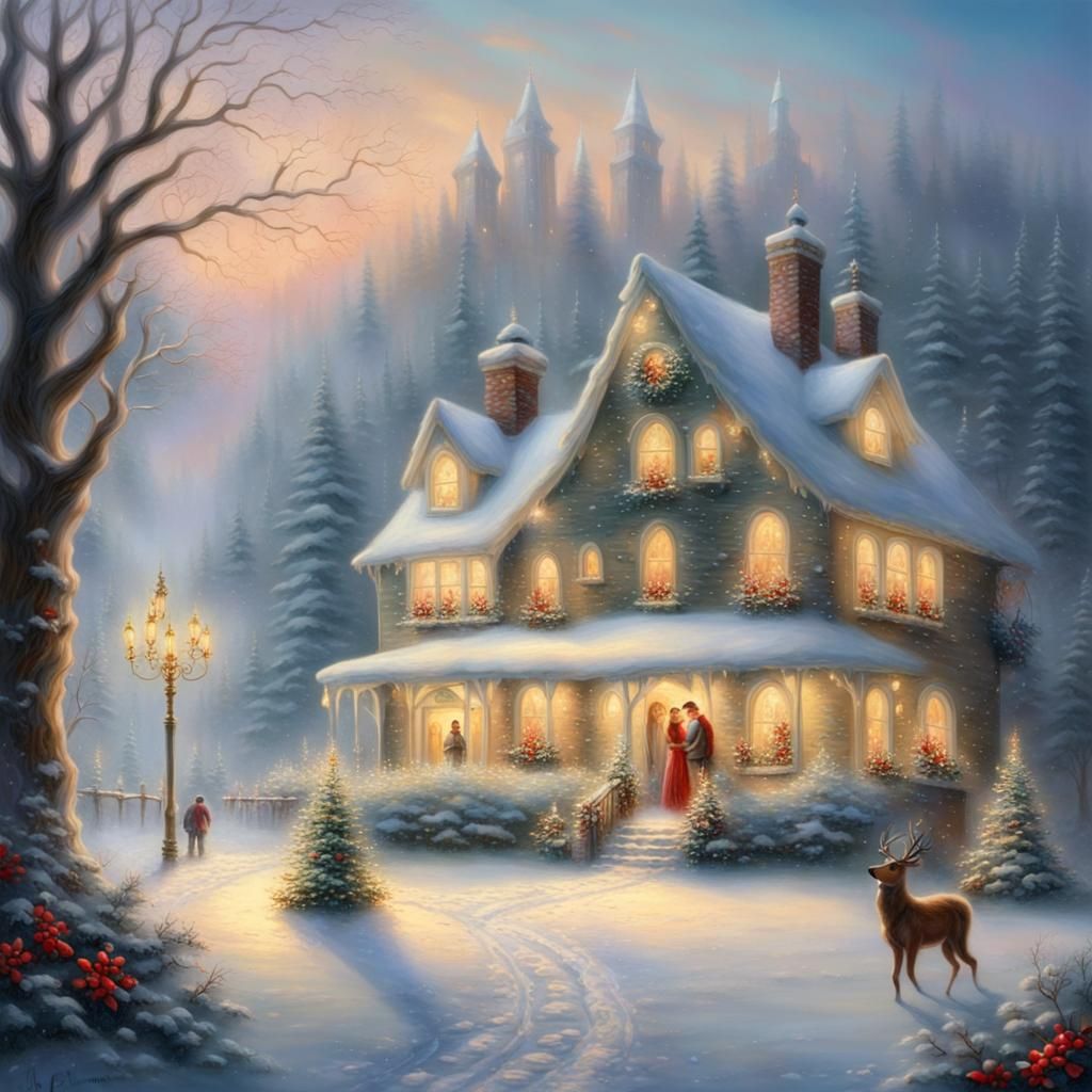 Magical Christmas Family Portrait in Hyperdetailed Style