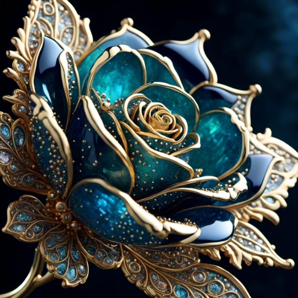 Aurora Borealis Glass Rose in Watercolor Style