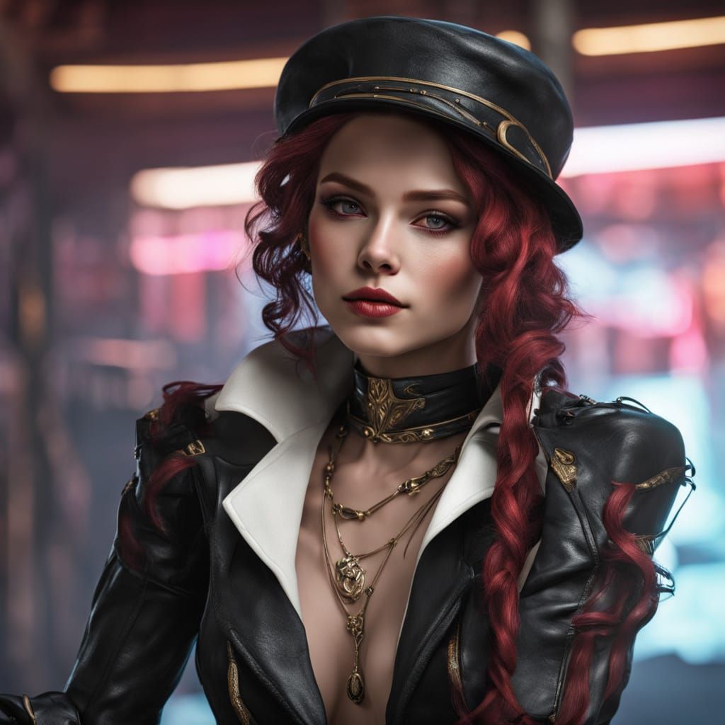 Aristocratic Woman in Cyberpunk Gothic Style