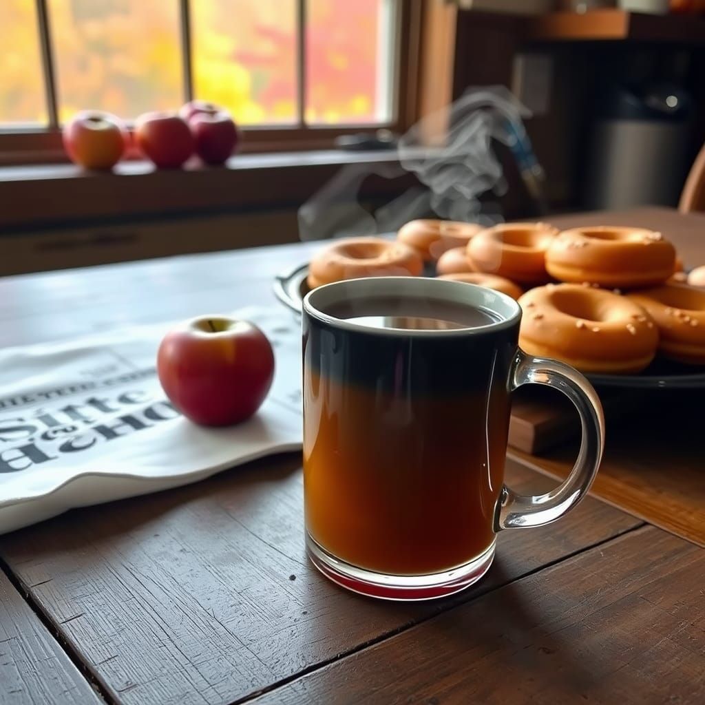 Hot Apple Cider and Doughnuts in Autumn