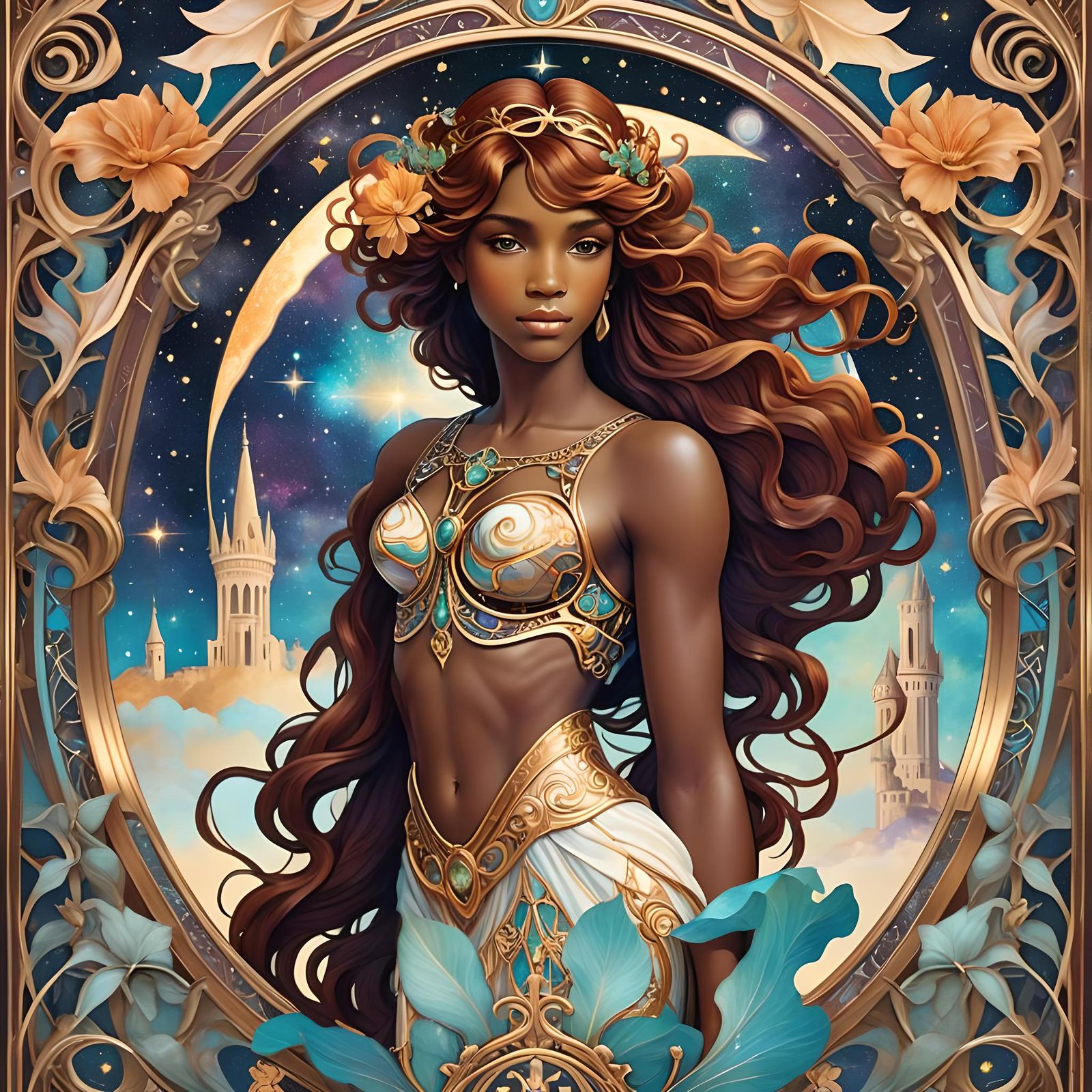 Libra Goddess in Ornate Art Nouveau Style