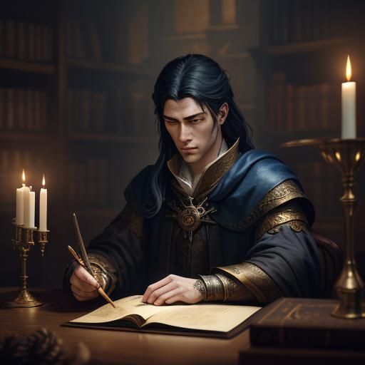 Nostradamus in Mystical Library, Renaissance Portrait