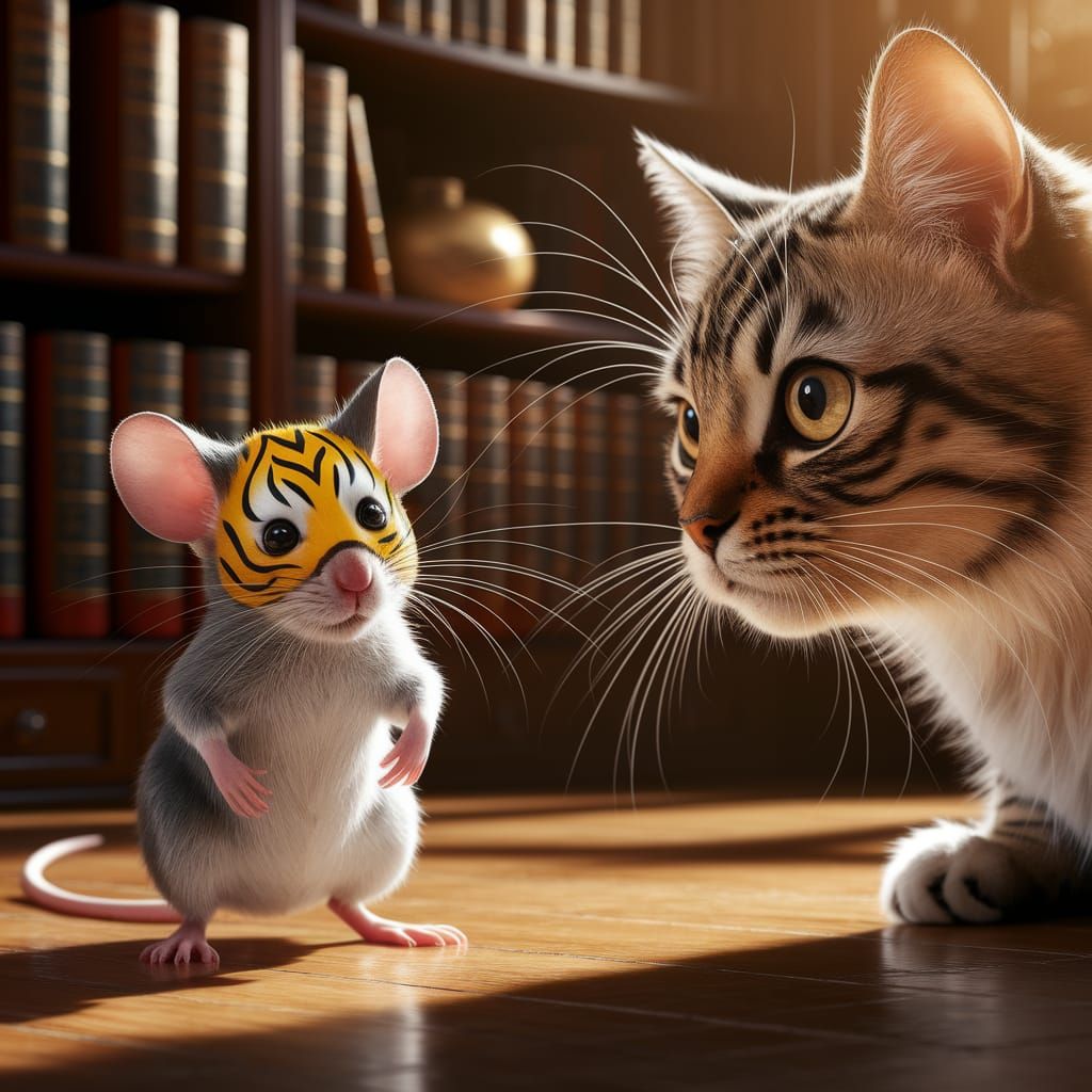 Mouse Dressed as Tiger in Golden Afternoon Light