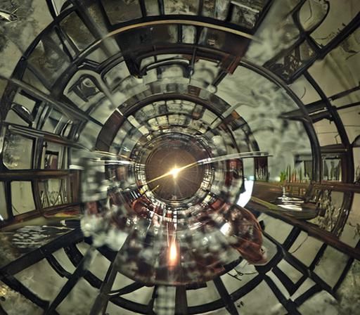 Steampunk Black Hole Glitch in Mirror Lake