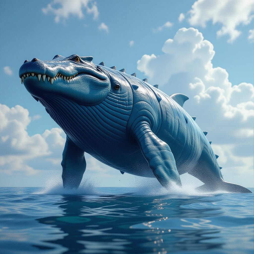 Majestic Whale-Crocodile Hybrid in Fantastical Matte Paintin...