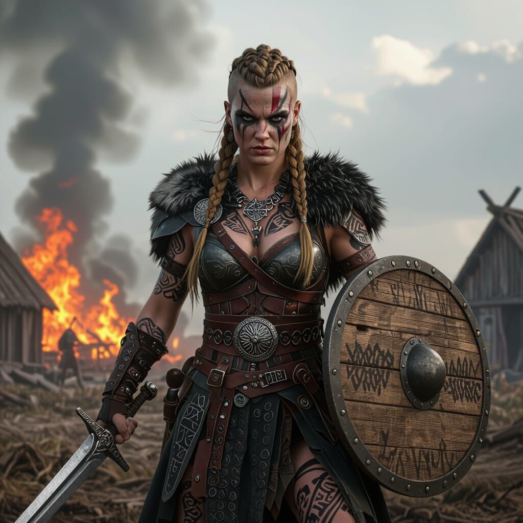 Shieldmaiden Warrior with Sword and Shield