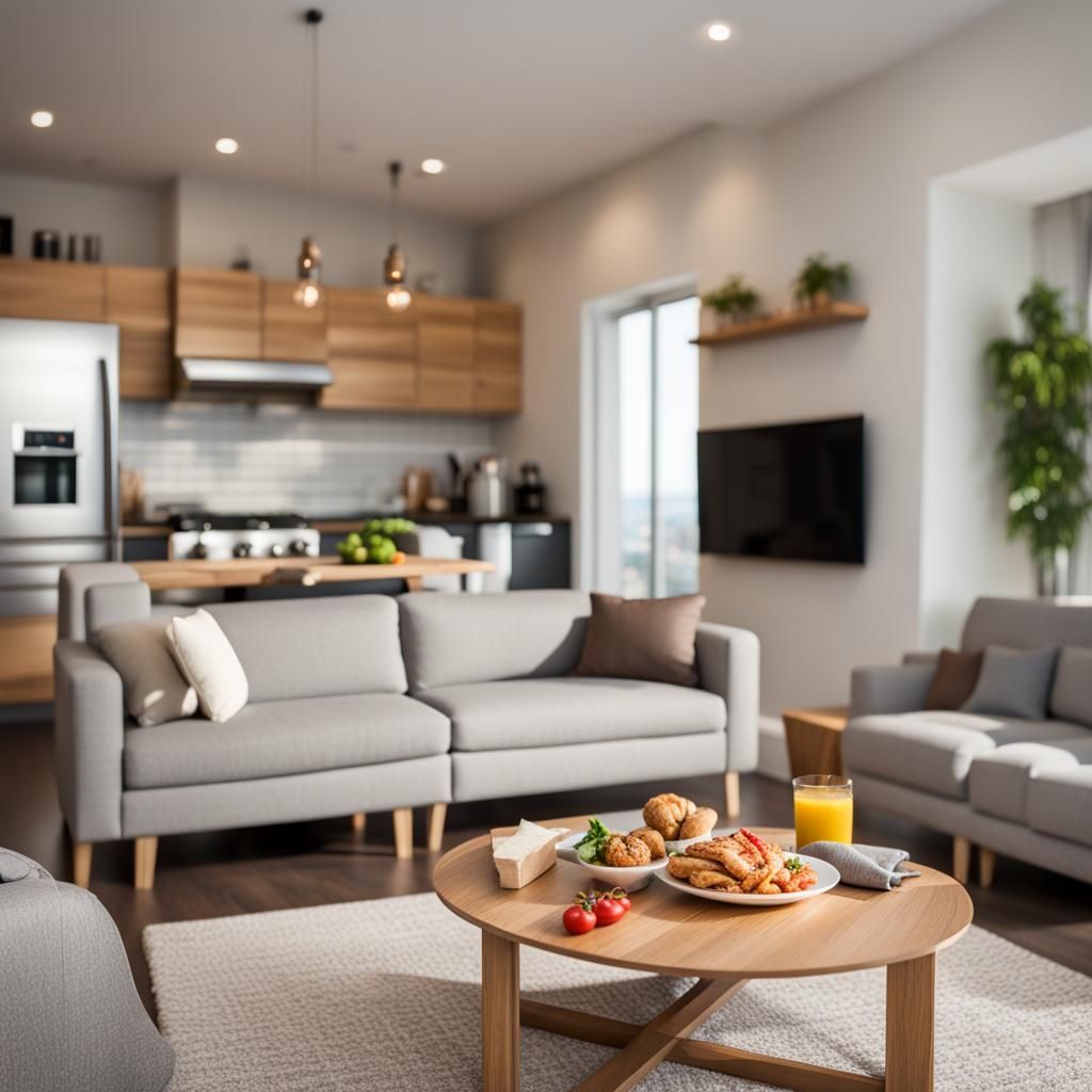 Modern Open-Plan Living Room with Kitchen, Professional Phot...