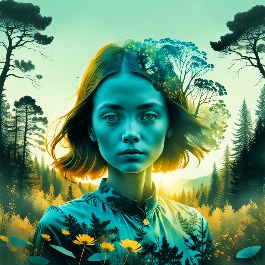 Summer Double Exposure: Nature and Portrait Harmony