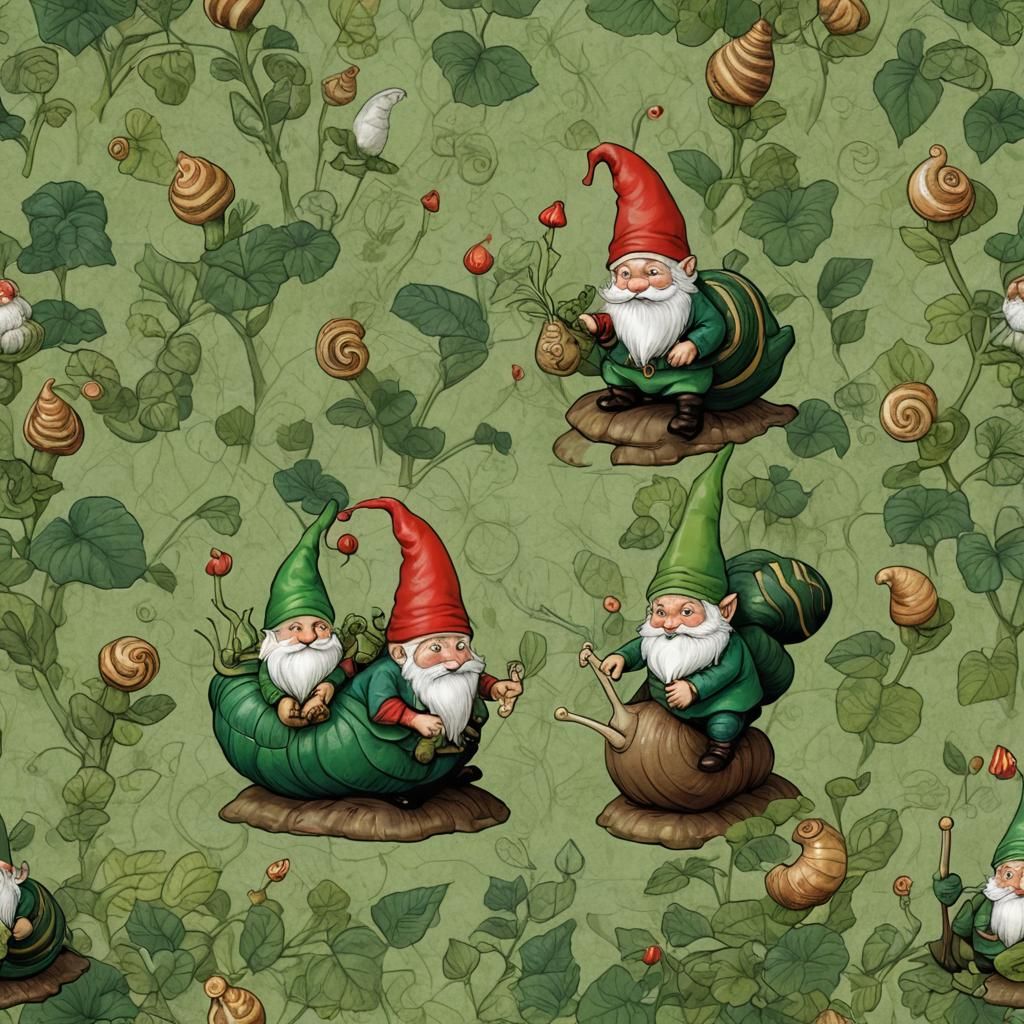 Green Gnomes Ride a Giant Snail