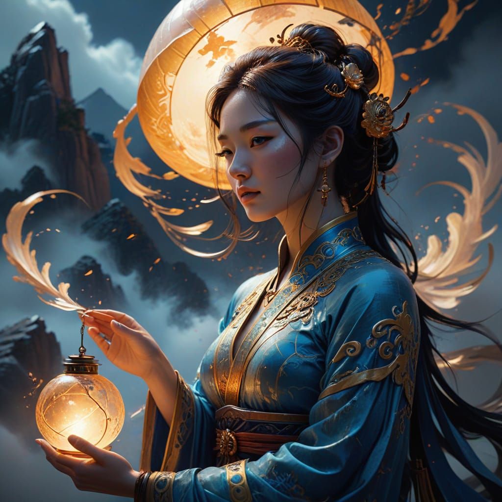Serene Goddess in Whispers of the Clouds: A Gongbi-Inspired ...