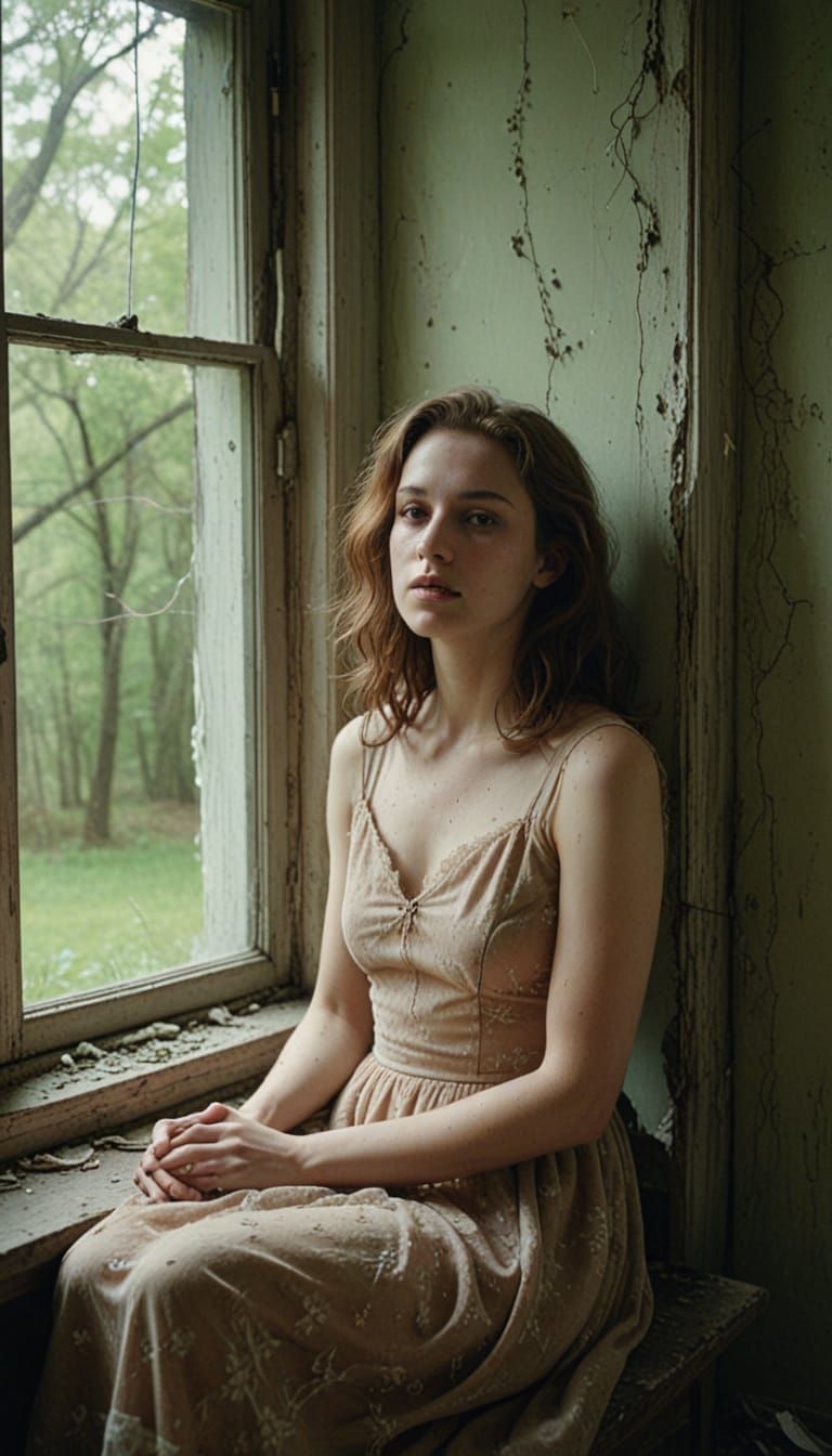 Melancholic Portrait of Woman in Abandoned Mansion