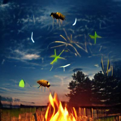 Bonfire and Fireflies at Night: Summer Scene