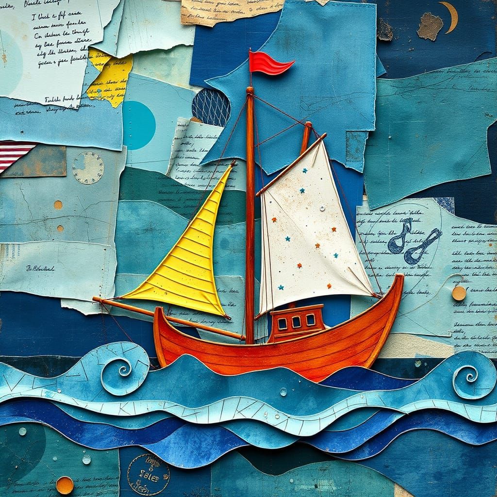 Abstract Paper Collage of Sailor and Ship
