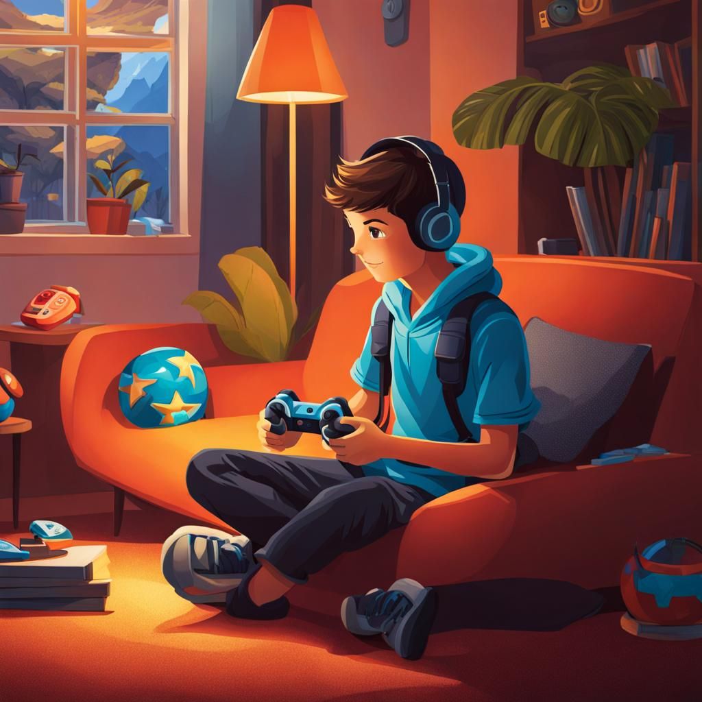 Boy Immersed in Video Game World