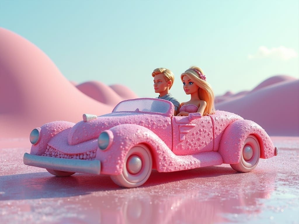 Hot Glue Car in Surreal Pastel Landscape