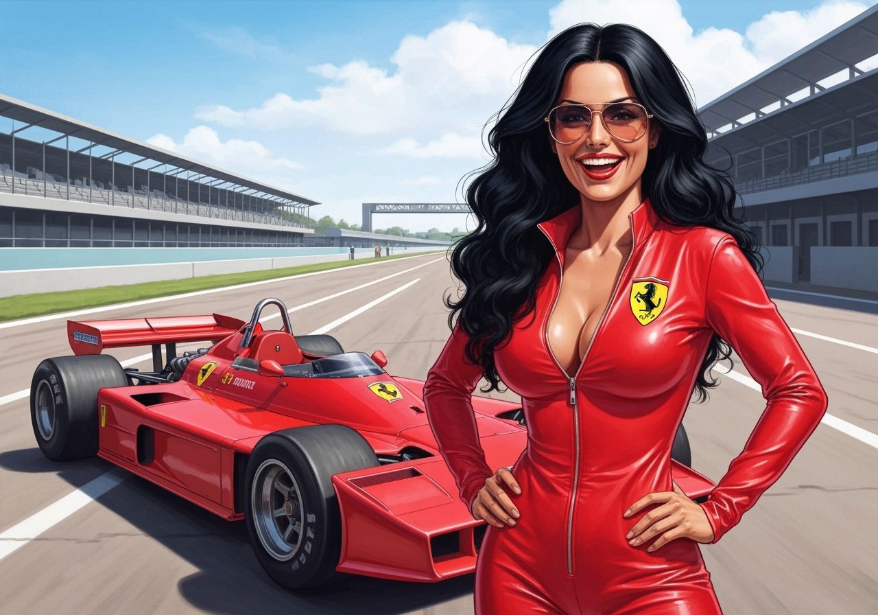 Italian Fitness Model with Ferrari in 70s Fumetti Style