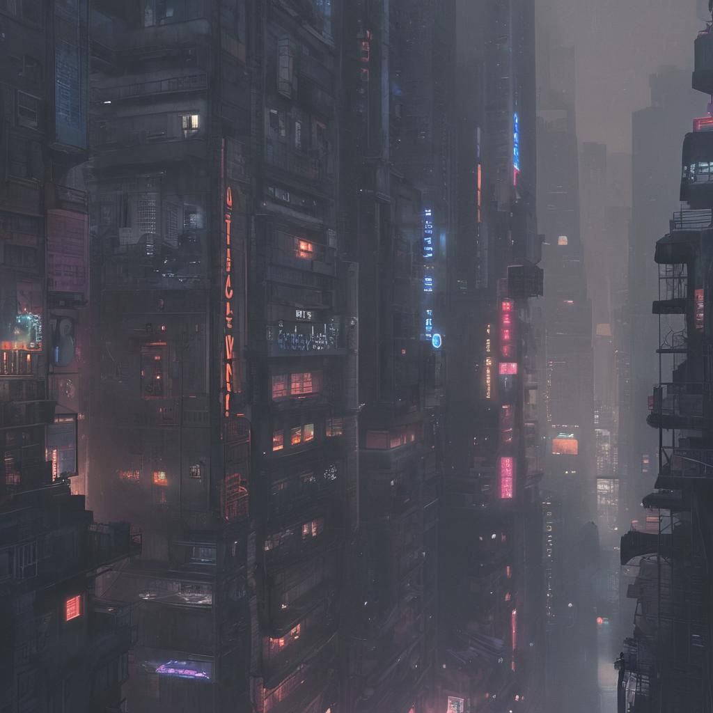 Cyberpunk Skyscrapers in Dystopian Cityscape