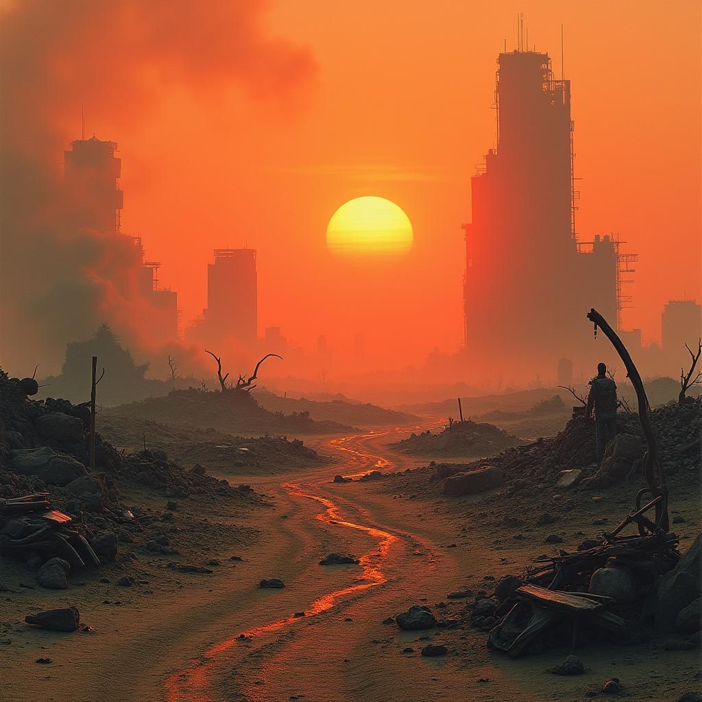 Dystopian Wasteland Battlefield in Post-Apocalyptic Style