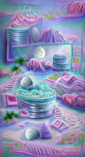 Vaporwave Moonscape in Neon Pastel Dreams