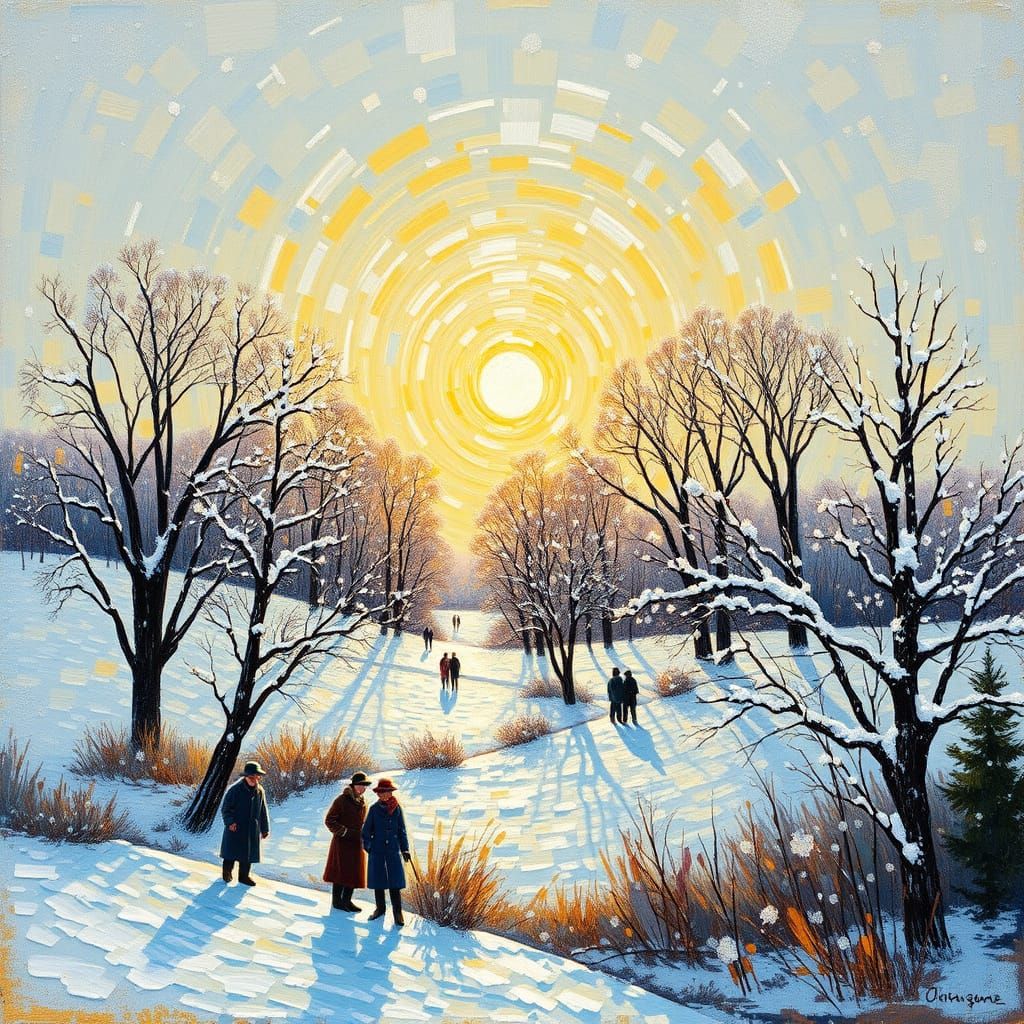 Impressionist Snow Scene with Figures in Monet Style