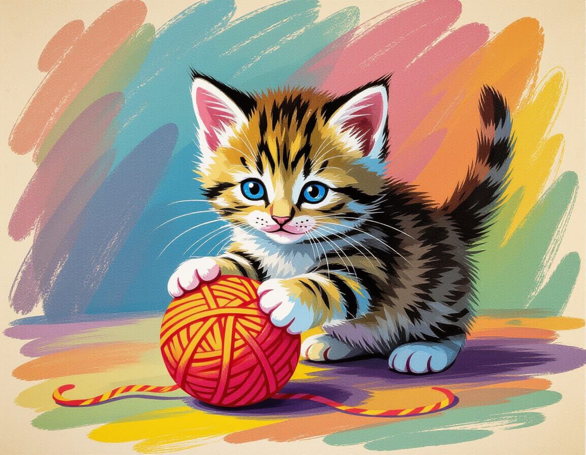 Kitten Playing with Yarn in Chalk Style Pop-Up Book